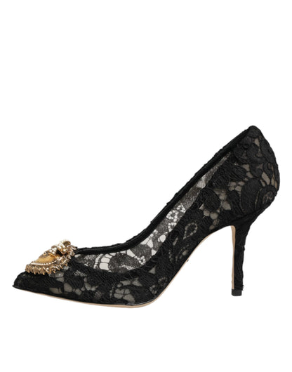 Dolce & Gabbana Black Taormina Lace DEVOTION Pumps Shoes