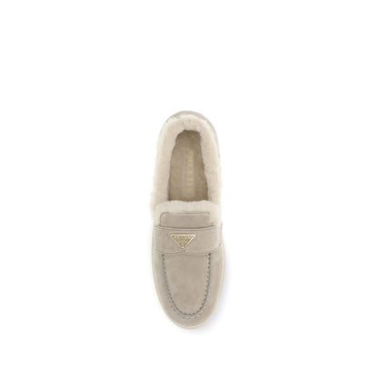 Prada Beige Leather Slip-On Loafers