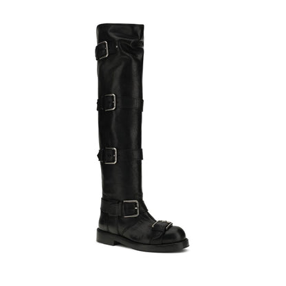 Dolce & Gabbana Black Calf Leather Bos Taurus Lace-Up Boots