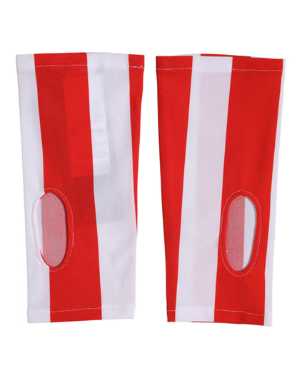 Dolce & Gabbana Red White Nylon Fingerless Wrist Length Gloves