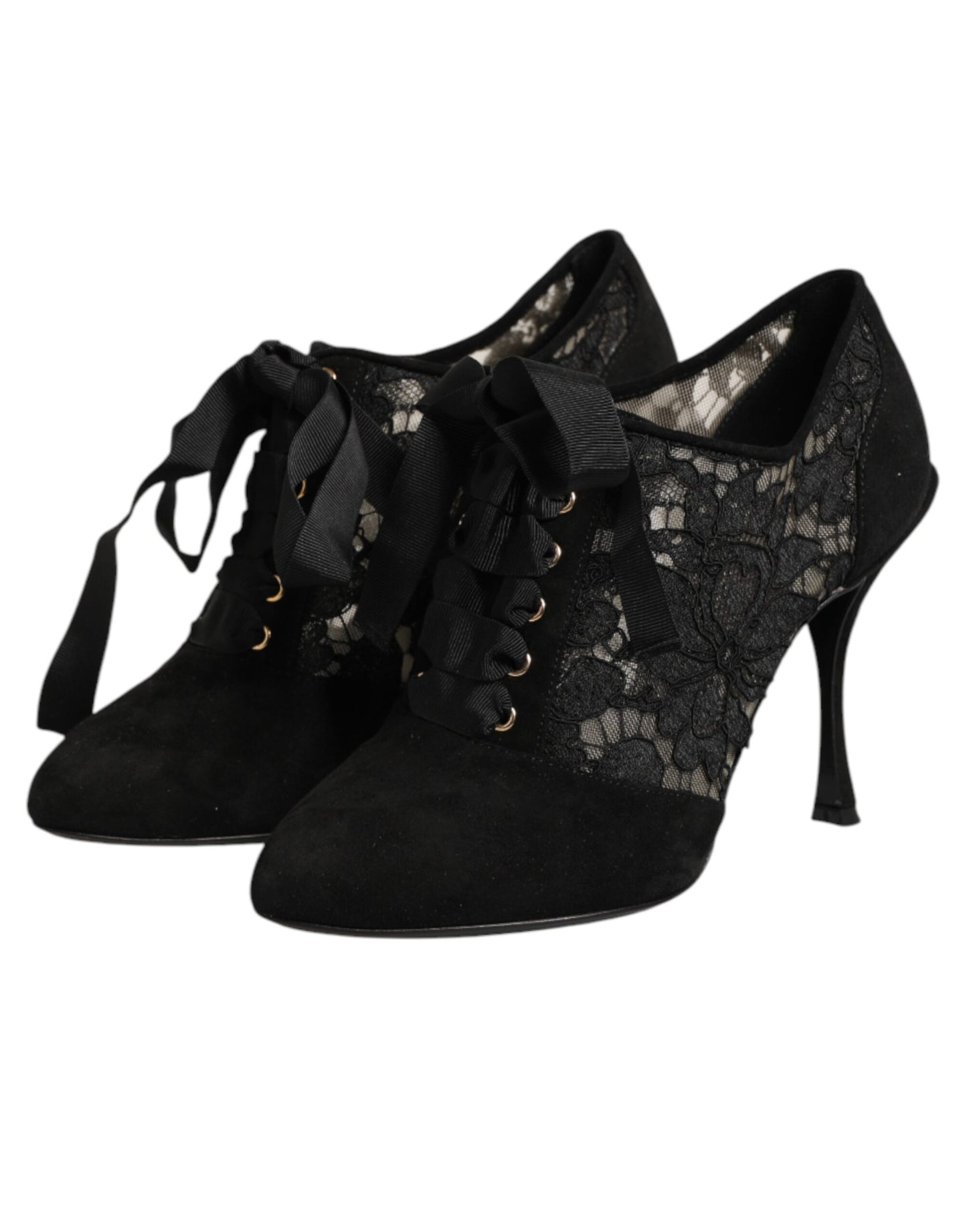 Scarpe con tacco alto e stringate Dolce &amp; Gabbana nere con stampa floreale