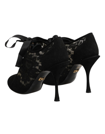 Scarpe con tacco alto e stringate Dolce &amp; Gabbana nere con stampa floreale