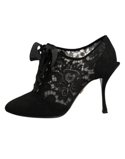 Scarpe con tacco alto e stringate Dolce &amp; Gabbana nere con stampa floreale
