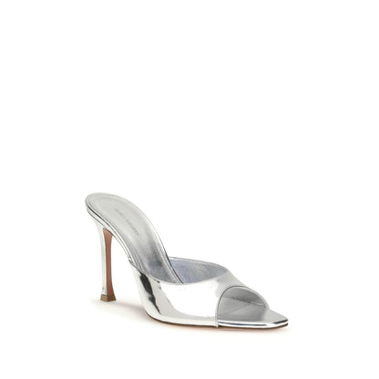 Amina Muaddi Silver Leather Slippers