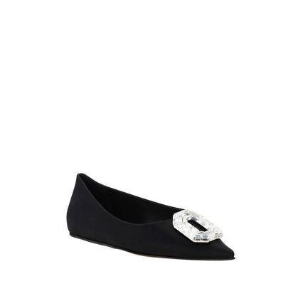 Amina Muaddi Black Silk Ballet Flats