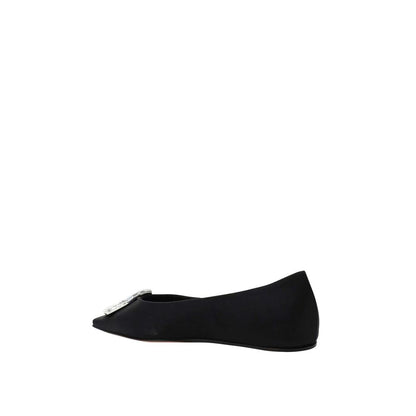 Amina Muaddi Black Silk Ballet Flats