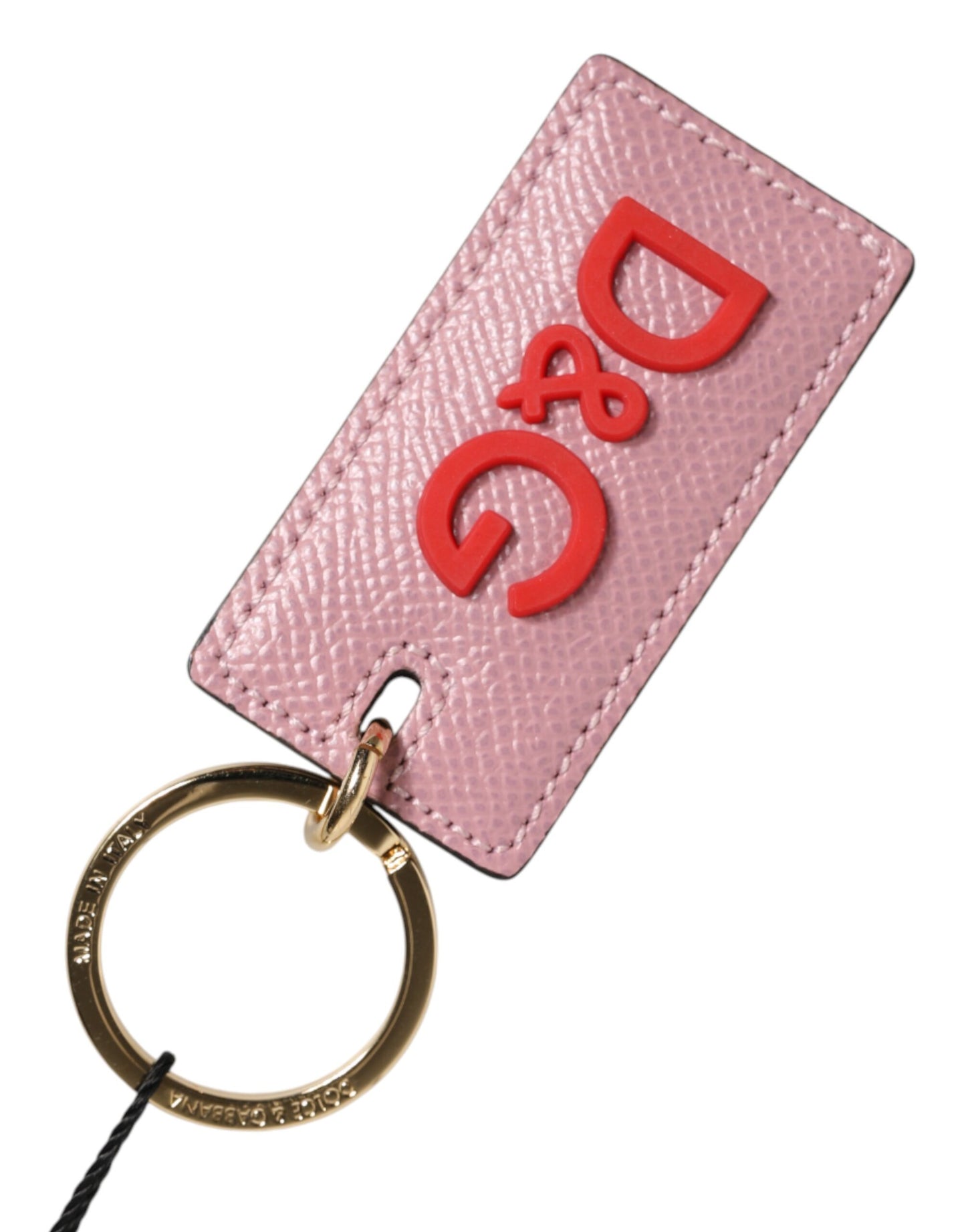 Dolce & Gabbana Pink Calf Leather Logo Metal Ring Men Keychain Keyring