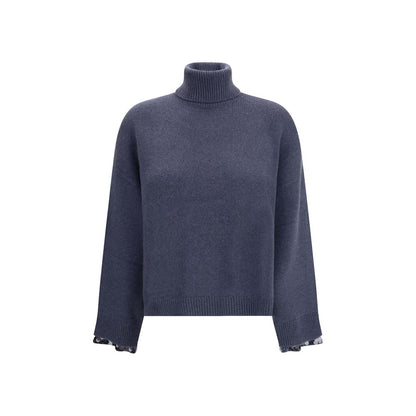 Brunello Cucinelli Blue Fleece Wool Turtleneck