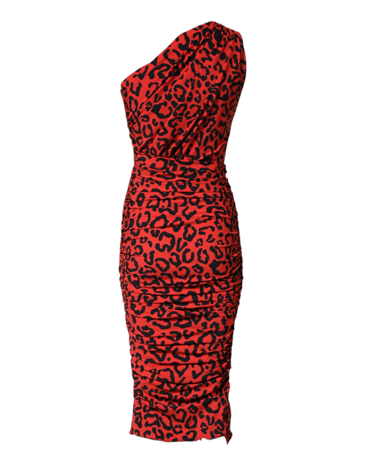 Abito midi in nylon con stampa leopardata rossa Dolce &amp; Gabbana