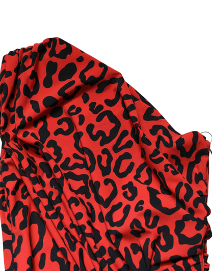 Abito midi in nylon con stampa leopardata rossa Dolce &amp; Gabbana