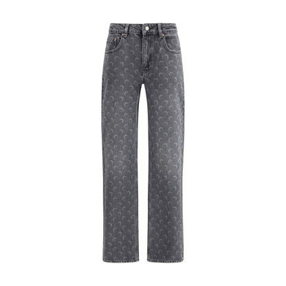 Marine Serre Gray Cotton Straight-Leg Jeans