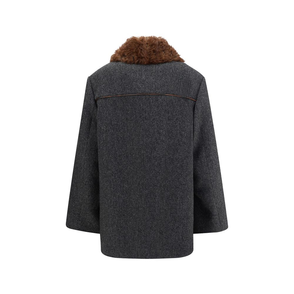 Cappotto in pile di lana grigio Prada