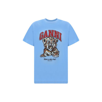 Ganni Light Blue Cotton T-Shirt
