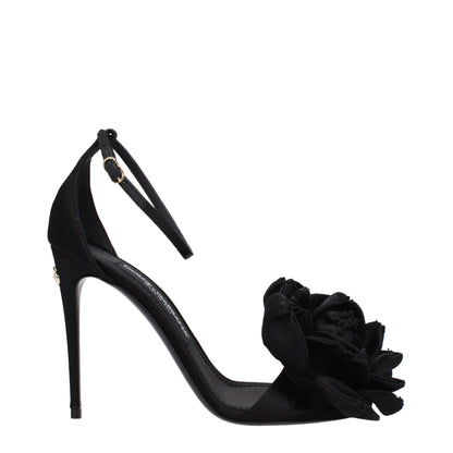 Dolce & Gabbana Black Satin Stiletto Heel Sandals