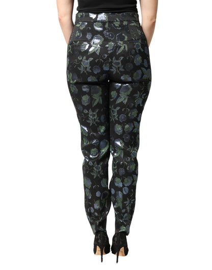 Dolce & Gabbana BlueGreen Floral Metallic Slim Trouser Pants