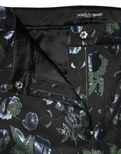 Dolce & Gabbana BlueGreen Floral Metallic Slim Trouser Pants