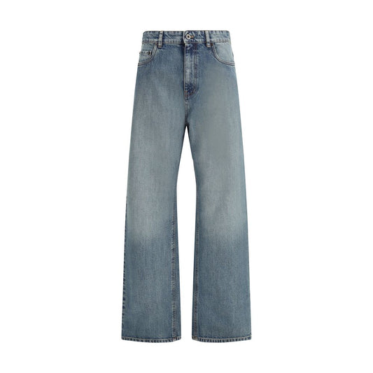 Jeans dritti in cotone blu Miu Miu